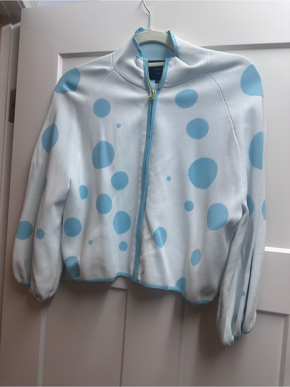 Polka Dot Zip-Front Jacket - Light Blue/White